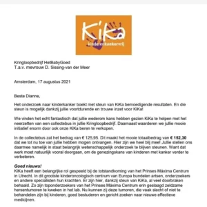 Brief 1 KiKa-collectebus opbrengst
